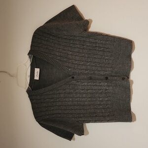 Ladie's Crop cable knit short sleeved button up sweater L